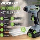 Workpro 20v Cordless Hot Glue Gun Kit Rechargeable Melt Glue Gun 12pc Glue Stick
