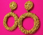 Extremely Rare Chanel 1993 Large Lava Hoop Drop Earrings 24k Gold Cc Clip-on 93p