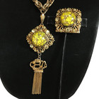 Selro Selini Vintage Yellow Confetti Glitter Lucite Jewelry Set Brooch Necklace