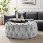 Modway Amour Modern Button Tufted Round Velvet Ottoman In Light Gray