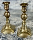Antique English Solid Brass Candlestick Holders Victorian Rectangular Base Pair 