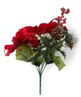 Bulk 100 Pack Floral Christmas House 7-stem Red Poinsettia Bushes With Pinecone