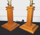 Pair Of Vintage Mid Century Modern Square Wood Block Column Table Lamp