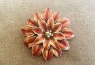 Vintage Red Enamel Rhinestone Poinsettia Christmas Flower Brooch Pin Pendant