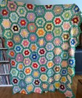 Antique Grandmother Flower Garden Quilt Top Hand Stitched 90   x72    1920s Beauty 