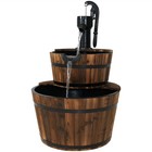 34-inch 2-tier Wood Barrel Water Fountain With Submersible Pump By Sunnydaze