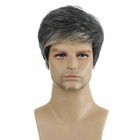 Men s Black Mixed Silver White Mid Age Short Wig Natural Straight Synthetic Hair
