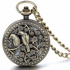 Mens Vintage Bird Magpie Steampunk Skeleton Hand Wind Mechanical Pocket Watch