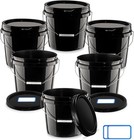 6 Pcs 2 Gallon Black Bucket With Lid And Handle  Large Plastic Storage Paint    
