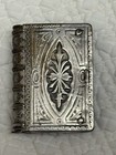 Antique Book Shaped Match Vesta Striker Box Silver Tone Brass Ornate Design
