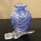 Vintage Iridescent Blue   White Swirled Art Glass Perfume Bottle With Stopper