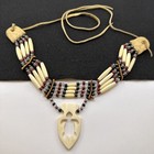 Vintage Native American Bone Glass Bead Leather Choker Turtle Pendant Necklace