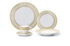 57 Piece Euro Porcelain Gold Greek Key Fine China Dinner Set For 8 Peron - White