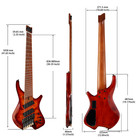 6 String Headless Electric Bass Guitar Poplar Body Roasted Maple Neck