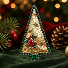 Crystal Christmas Tree Brooch Pin Red Green Rhinestone Gold Tone Jewelry Gift