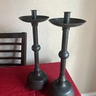 Vintage Solid Bronze Candlestick Pair -heavy 3 3 Lb Each - Green Patina