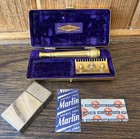 Antique C 1908 Gillette Old Type Gold Safety Razor Travel Set Case Blade Bank