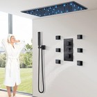 Black Thermostatic Shower Head Combo Set Rainfall Shower System With 6 Body Jets