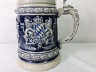 Vtg Thewalt Pewter Lidded German Beer Stein Blue Hopfen Maiz Gott Erhalts Lions