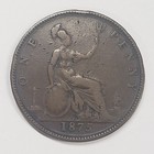 1875 Uk Penny Great Britain Queen Victoria Bun Head Bronze Coin Km  755