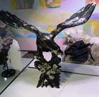 Stone Carved Eagle Figurine Sculpture  Black   White Marbled Glossy Spread Wings