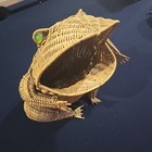 Vintage Mcm Frog Basket Large Wicker Rattan Marble Marble Boho Toad  16  Tall