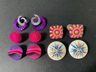 Vintage Mcm Lot 5 Starburst Atomic For Pierced Ears Purple Ivory Blue A124