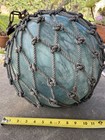 Huge 12    Blue Blown Glass Japanese Fishing Float Buoy Ball Rope Net 40 In Circ 