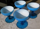 4 - Murano Italy Carlo Moretti Empoli Azure Cased Blue Stem 4  Saucer Champagne