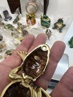 Gold Tone Metal Frog Trinket Box Hinged Lid Jeweled Rhinestones Pink Flower