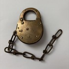 Antique Safe Brass Padlock Lock W  Chain   Open Barrel Skeleton Key