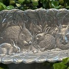 Vintage 1990 Arthur Court Aluminum Bunny Rabbit Oblong Easter Tray 19  X 6 