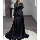 Champagne Mermaid Sequined Evening Dresses Beadings Party Satin Beads Prom Gowns