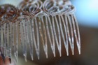 Vintage Celluloid Hair Comb Pair Pierced Floral Design Mantilla Style Edwardian