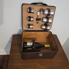 Vintage Leather Picnic Bar Set 6 Cups Top Grain Cowhide Usa Travel Cocktail Case