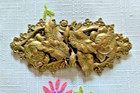Antique Art Nouveau Lg Oval Brass Repousse Leaf Flowers Leaves Brooch 3 25          