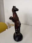Vintage Rearing Horse Statue Stallion Burgundy Glazed Ceramic Equestrian Decor