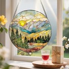 Stained Glass Window Hanging - 8 Inch Suncatcher For Window Mountain Range