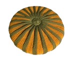 Yellow   Green Striped Round Vintage Crocheted Pillow 12    X 3 5    Mid Century