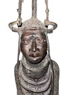 Early 20th Century Benin Bronze Oba Head Sculpture Nigeria
