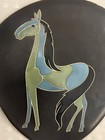 Rare  Vtg  Craftsman Black Ceramic Wall Plate Blue Green Horse Rusha Like Style