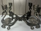 Vintage Godinger Silver Plated Four Swan Design Metal Taper Candle Holder