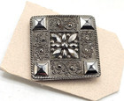 Silver Luster Black Glass Antique Button Flower Cut Steel Victorian Fashion Lrg