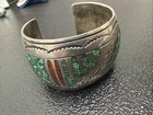 Crushed Turquoise   Red Coral Native Cuff Bracelet Sterling Silver