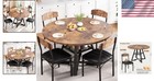 Round Dining Table Set For 4 Kitchen Dinette Space Saving Vintage Wood