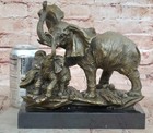 Hand Made Bronze Sculpture Sale Marble Wildlife Baby With Elephant Barye Decor