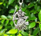 Grim Reaper Pendant Sterling Silver 925 Skeleton With Scythe Memento Mori Death 