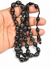 33-bead Yusr Black Coral Misbaha 10x14mm Silver 1000 Inlay Mahmoud Tarzan