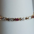 Yellow Gold Over Sterling Silver Ruby Tennis Bracelet 7 25  925 Oval Rubies 9 7g