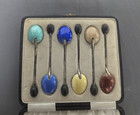 Vintage Sterling Silver Enamel Spoons Davis Duff   Son Set Of 6 Made In England